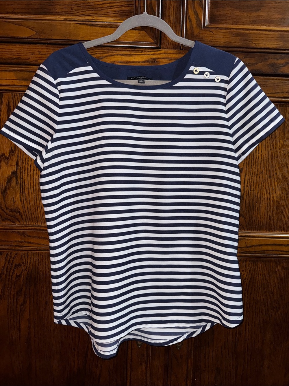 Banana Republic Striped Navy and White Short-Sleeve Women's Top